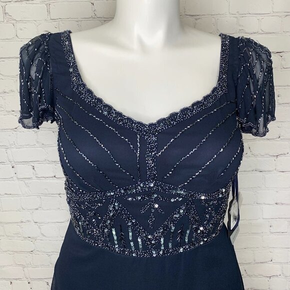 NWT MARINA NAVY BLUE BEAD & SEQUIN DRESS FROM NORDSTROM - 8 - Picture 8 of 12